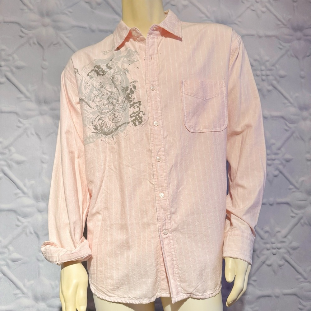 U.S. Expedition vintage pink striped button up shirt beach retro surfer coastal